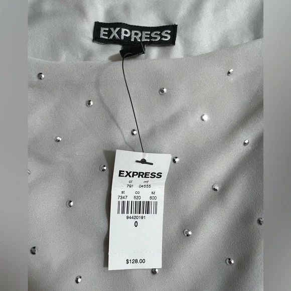 NWT‎ Express Spaghetti Strap Rhinestone One Shoulder Beige Bodycon Dress Size 0 - Picture 7 of 9